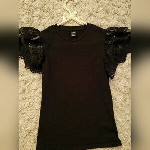 Shein Crisp Black Embroidered Lace Short Sleeve Tee-Shirt In A Size (Small)US/4